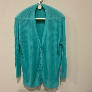 Vintage JCP Cardigan Aqua Linen Blend V-neck Long Sleeve Sweater Women’s Size 2X